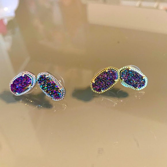 NWOT Kendra Scott Ellie Stud Earrings In Platinum or gold Drusy - Picture 2 of 12